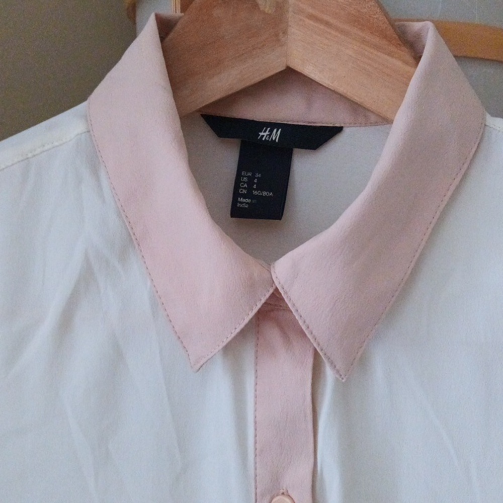 🪇2for$15 Ptp 17" H&M Cream and Pink Casual Button Down Shirt - Picture 5 of 10
